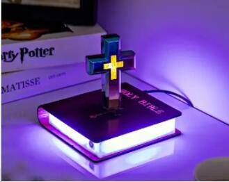 Handmade Levitating Cross with Colorful Light Base (Set)