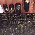 Gold Nail Art Stickers Gold Flowers Nail Decals Golden Leaf Lace Nail Stickers 3D Self-Adhesive Nail Design Stickers Geometry Line Nail Art Stickers for Nail Designs Decoration Accessories for Women