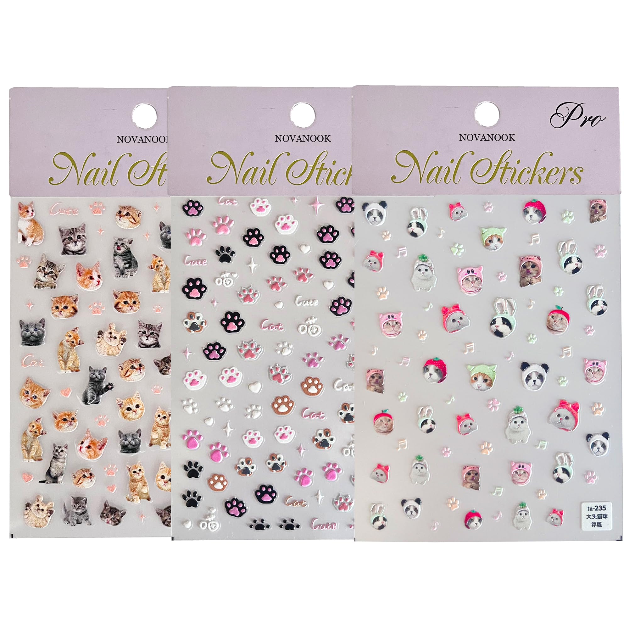 3 Sheets Cat Nail Stickers Cute Nail Stickers Cat Nail Decals Cute Nail Art Stickers Embossed Cat Claw Nail Stickers Embossed Cute Nail Supplies Nail Art Stickers DIY Nails